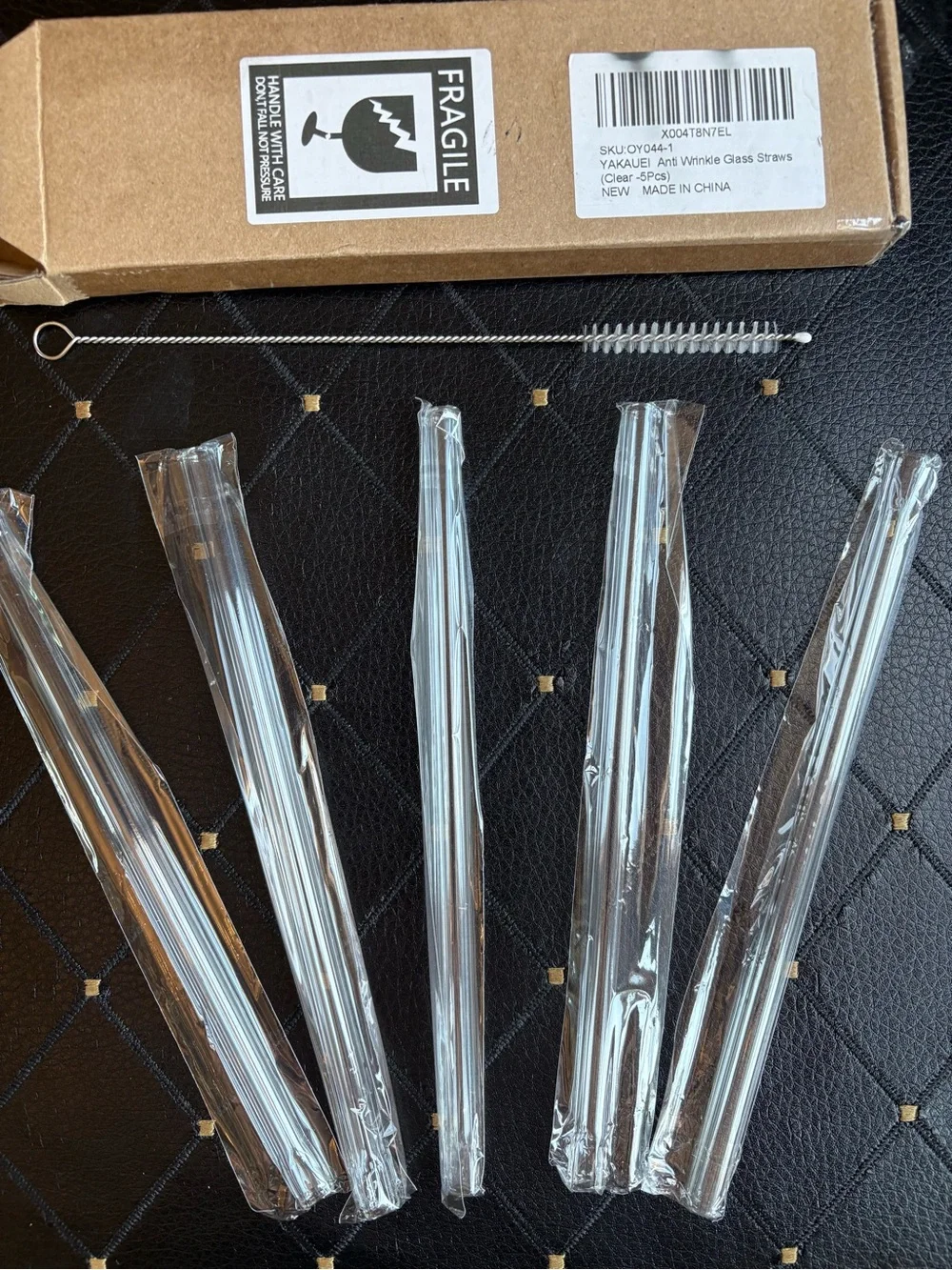 Clear Glass Drinking Straws with Cleaning Brush - Set of 5